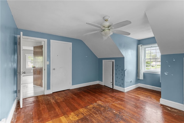 509 W Shore Rd, Warwick, RI 02889 - additional living space with wood-type flooring, vaulted ceiling, and a ceiling fan