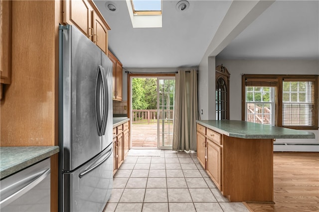509 W Shore Rd, Warwick, RI 02889 - kitchen with appliances with stainless steel finishes, healthy amount of natural light, baseboard heating, and a peninsula