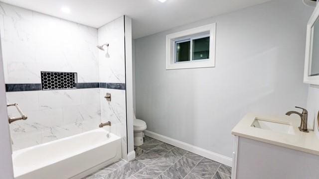 945 Danielson Pike, Scituate, RI 02857 - bathroom with vanity, shower / bathtub combination, and marble finish flooring