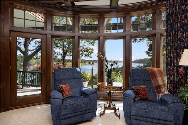 17 Pojac Point Rd, North Kingstown, RI 02852 - sunroom / solarium featuring a water view and beamed ceiling