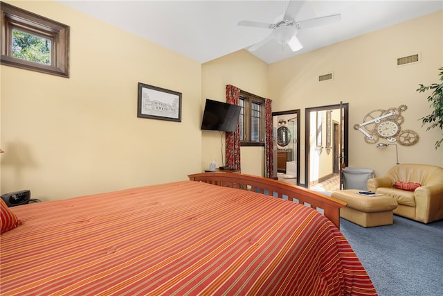 17 Pojac Point Rd, North Kingstown, RI 02852 - carpeted bedroom featuring high vaulted ceiling and ceiling fan