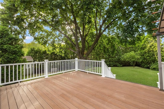 25 Rosewood Dr, North Providence, RI 02904 - deck featuring a lawn and view of wooded area
