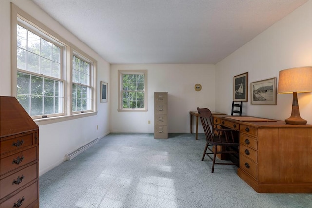 61 Bay View Rd, Charlestown, RI 02813 - home office featuring baseboard heating and light carpet