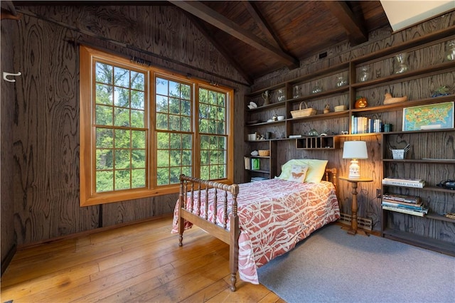 61 Bay View Rd, Charlestown, RI 02813 - bedroom with wood-type flooring, wooden ceiling, and wooden walls