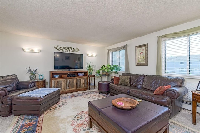 66 Girard Ave Unit 322, Newport, RI 02840 - carpeted living room with a textured ceiling and baseboard heating