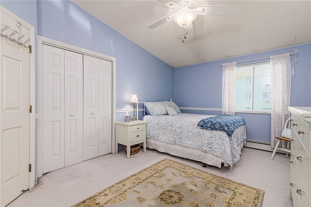 66 Girard Ave Unit 322, Newport, RI 02840 - bedroom with vaulted ceiling, carpet floors, a closet, and a ceiling fan
