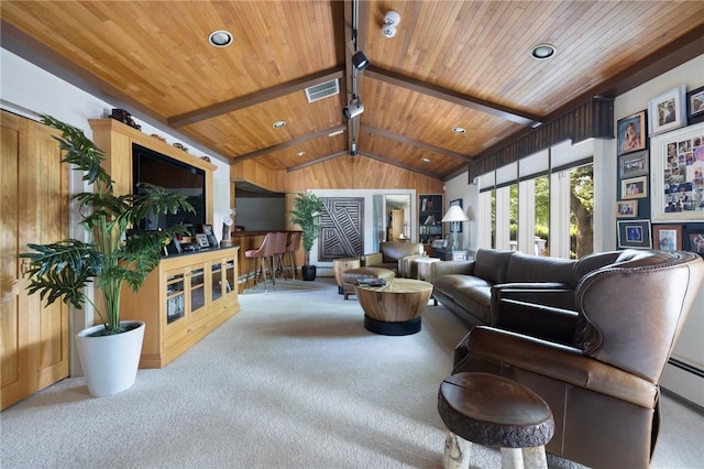 6 Lachance Ave, Warwick, RI 02889 - carpeted living room with wood ceiling, recessed lighting, and baseboard heating