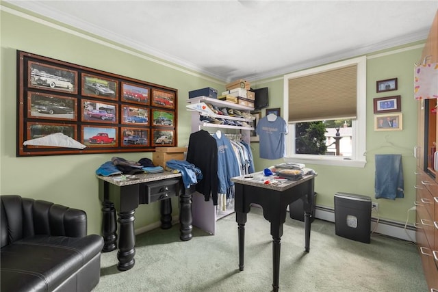 6 Lachance Ave, Warwick, RI 02889 - home office featuring carpet, baseboard heating, and ornamental molding