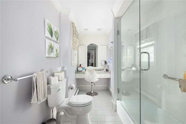6 Lachance Ave, Warwick, RI 02889 - bathroom with crown molding, tile patterned flooring, and a shower with shower door