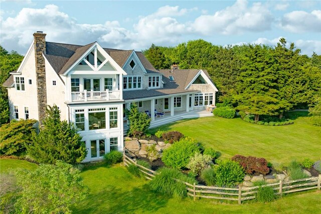 1003 Fort Getty Rd, Jamestown, RI 02835 - rear view of property featuring french doors, a chimney, and a balcony