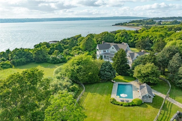 1003 Fort Getty Rd, Jamestown, RI 02835 - view from above of property featuring a pool and a nearby body of water