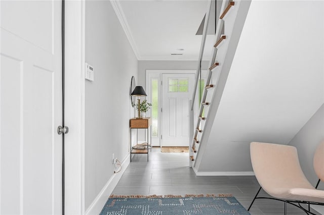 100 Algonquin Rd Unit 5, Narragansett, RI 02882 - entrance foyer with stairway, crown molding, and wood finished floors