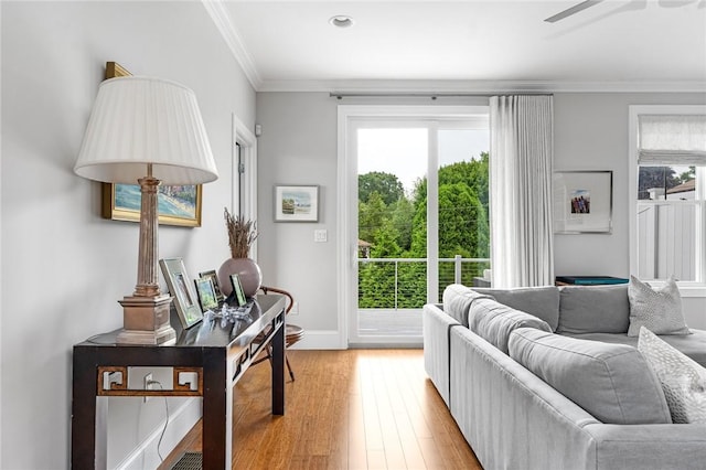 100 Algonquin Rd Unit 5, Narragansett, RI 02882 - living room featuring light wood-style flooring, crown molding, a ceiling fan, and recessed lighting