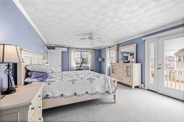 16 Elm Ave, Narragansett, RI 02882 - bedroom with carpet, access to exterior, ornamental molding, and ceiling fan