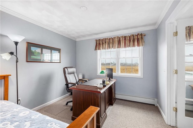 16 Elm Ave, Narragansett, RI 02882 - office featuring baseboard heating, light colored carpet, and ornamental molding