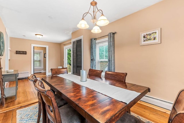 15 N St, Warwick, RI 02886 - dining room featuring a baseboard radiator, healthy amount of natural light, light wood finished floors, and a chandelier