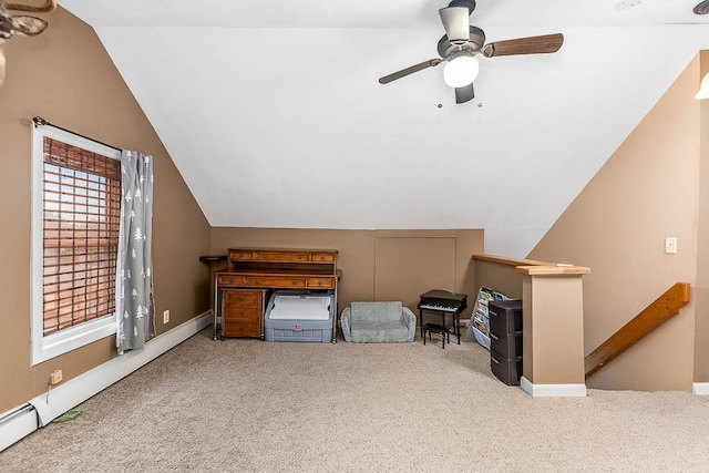15 N St, Warwick, RI 02886 - home office with carpet, vaulted ceiling, and a ceiling fan