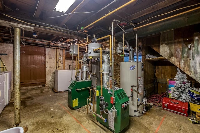 15 N St, Warwick, RI 02886 - unfinished basement featuring water heater, a heating unit, and washing machine and clothes dryer