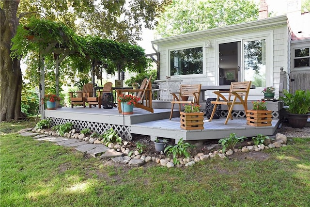 2352 Matunuck Schoolhouse Rd, Charlestown, RI 02813 - wooden deck featuring a yard