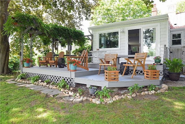 2352 Matunuck Schoolhouse Rd, Charlestown, RI 02813 - wooden terrace with a yard