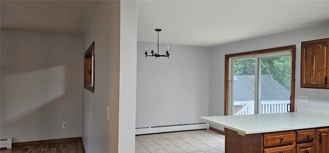 79 Cucumber Hill Rd, Foster, RI 02825 - dining space with a baseboard radiator, baseboard heating, and a chandelier