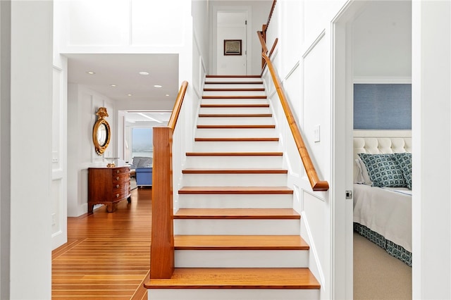 19 Defenders Row Unit 19, Newport, RI 02840 - staircase featuring wood finished floors and recessed lighting