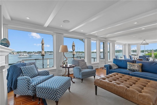 19 Defenders Row Unit 19, Newport, RI 02840 - sunroom / solarium with beamed ceiling and a water view