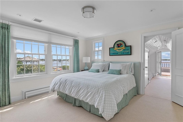 19 Defenders Row Unit 19, Newport, RI 02840 - bedroom with ornamental molding, light colored carpet, and a baseboard heating unit
