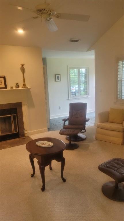 318 Corey Ln Unit 318, Middletown, RI 02842 - living area featuring a fireplace and vaulted ceiling