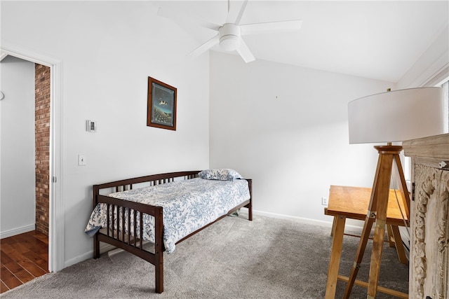 267 Fishing Cove Rd, North Kingstown, RI 02852 - carpeted bedroom featuring vaulted ceiling and ceiling fan