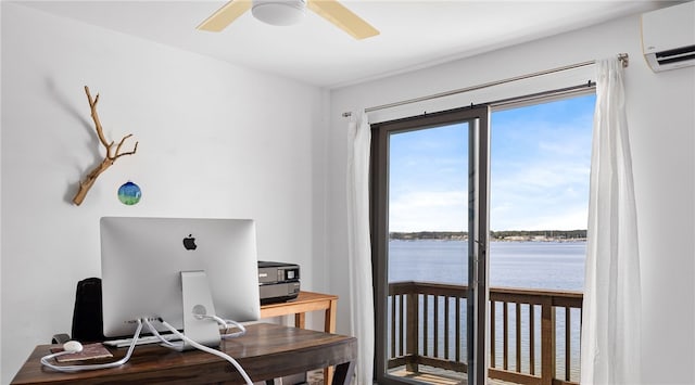 267 Fishing Cove Rd, North Kingstown, RI 02852 - office space featuring a wall mounted air conditioner and a ceiling fan