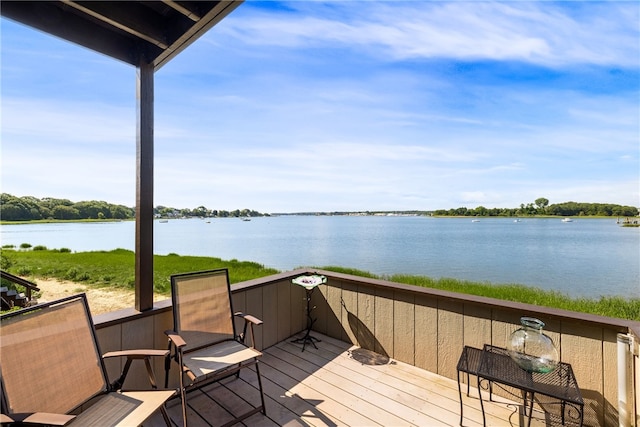 267 Fishing Cove Rd, North Kingstown, RI 02852 - wooden terrace featuring a water view