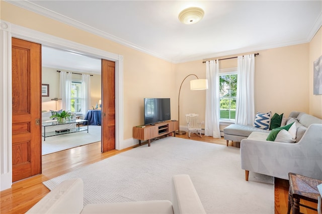 68 Grange Ave, Little Compton, RI 02837 - living room with light wood-style flooring and crown molding