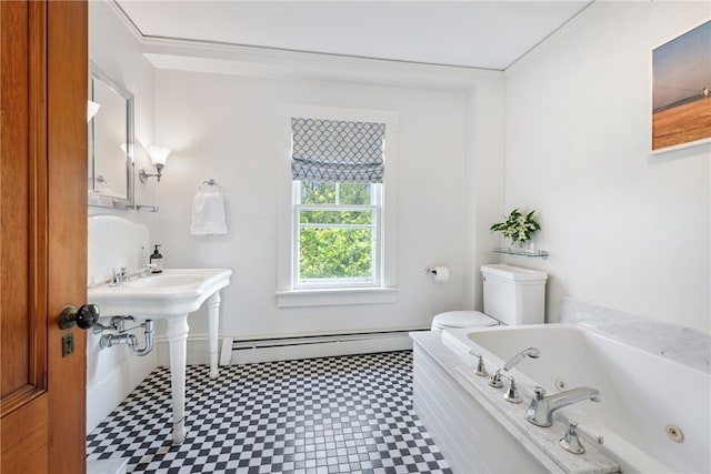 68 Grange Ave, Little Compton, RI 02837 - full bathroom featuring tile patterned floors, a baseboard heating unit, and a whirlpool tub