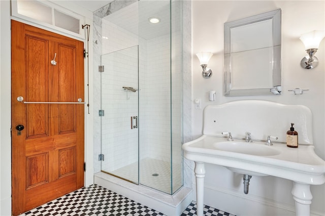 68 Grange Ave, Little Compton, RI 02837 - bathroom featuring a stall shower and tile patterned floors