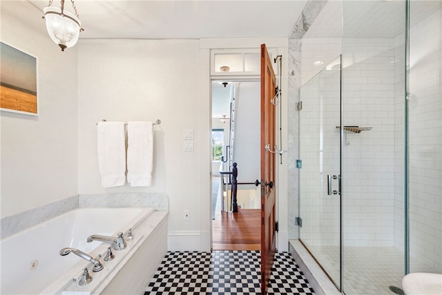 68 Grange Ave, Little Compton, RI 02837 - full bathroom featuring tile patterned floors, a tub with jets, and a stall shower