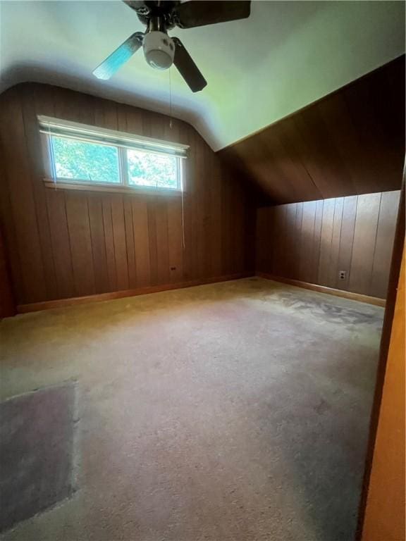 16 Winthrop St, Cranston, RI 02910 - bonus room featuring lofted ceiling, a ceiling fan, wooden walls, and carpet
