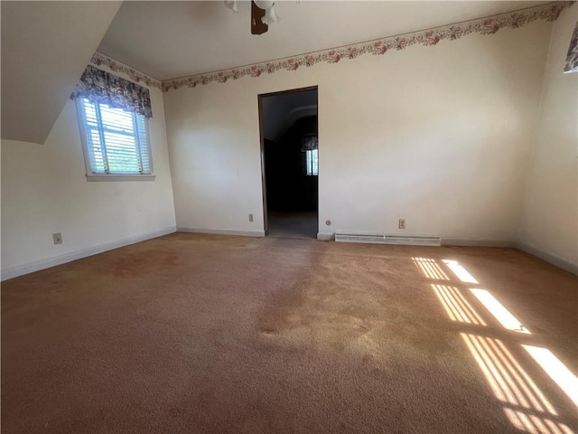 16 Winthrop St, Cranston, RI 02910 - empty room with carpet, baseboard heating, and ceiling fan