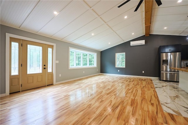 154 Foster Center Rd, Foster, RI 02825 - foyer featuring light wood-type flooring, ceiling fan, a wall unit AC, and recessed lighting