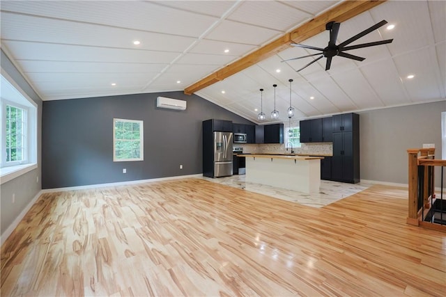 154 Foster Center Rd, Foster, RI 02825 - unfurnished living room with plenty of natural light, light wood-type flooring, a ceiling fan, and recessed lighting