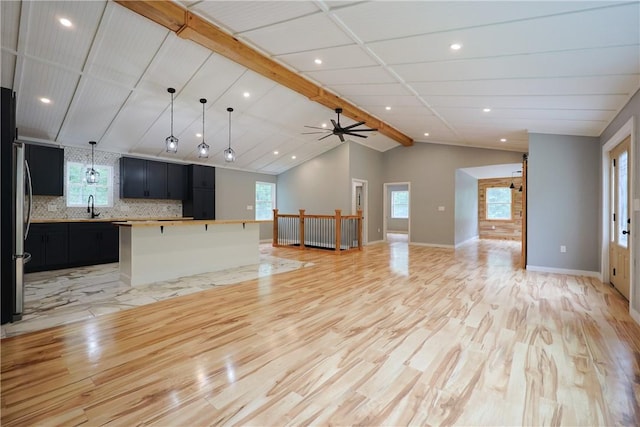 154 Foster Center Rd, Foster, RI 02825 - unfurnished living room featuring light wood-type flooring, a ceiling fan, and recessed lighting