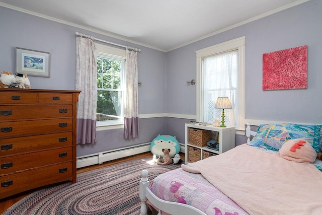 25 Sheffield Ave, North Providence, RI 02911 - bedroom with a baseboard heating unit, crown molding, and wood finished floors