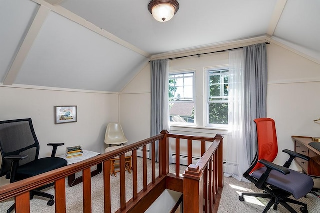 25 Sheffield Ave, North Providence, RI 02911 - bedroom featuring vaulted ceiling, carpet, a desk, and a baseboard heating unit
