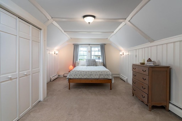 25 Sheffield Ave, North Providence, RI 02911 - bedroom featuring a baseboard heating unit, lofted ceiling, and light carpet