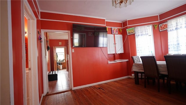 271 Union Ave, Providence, RI 02909 - dining area featuring hardwood / wood-style floors, a chandelier, and crown molding