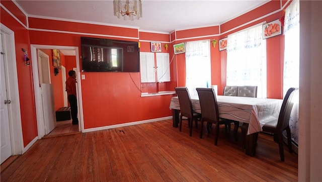 271 Union Ave, Providence, RI 02909 - dining room with hardwood / wood-style floors, ornamental molding, and a chandelier