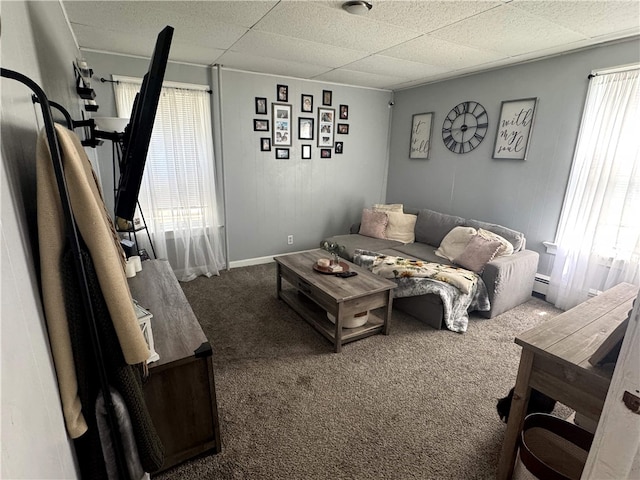 494 Grove St, Woonsocket, RI 02895 - living room featuring carpet flooring and a paneled ceiling