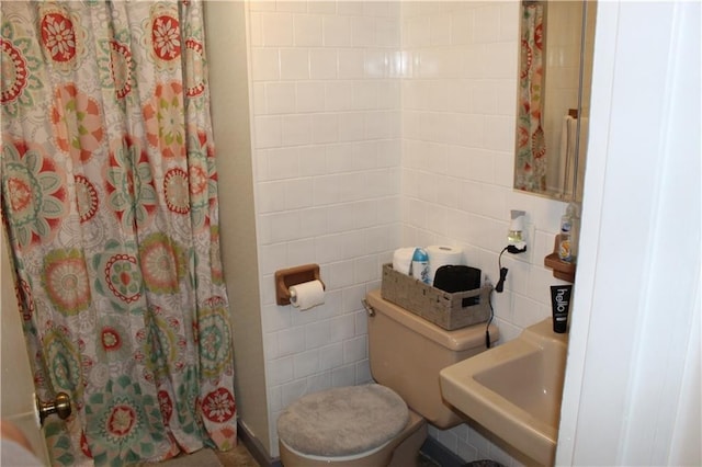 494 Grove St, Woonsocket, RI 02895 - bathroom with tile walls and a shower with curtain
