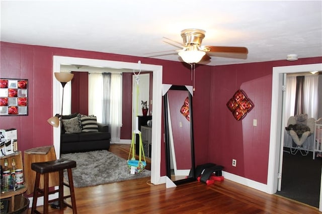 494 Grove St, Woonsocket, RI 02895 - living area with ceiling fan and wood finished floors