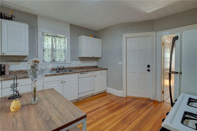 58 Cliffdale Ave, Cranston, RI 02905 - kitchen featuring white appliances, light wood-style flooring, and white cabinetry